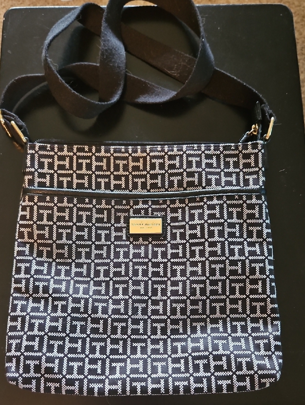 Tommy Hilfiger Black & White Monogram Crossbody Bag
